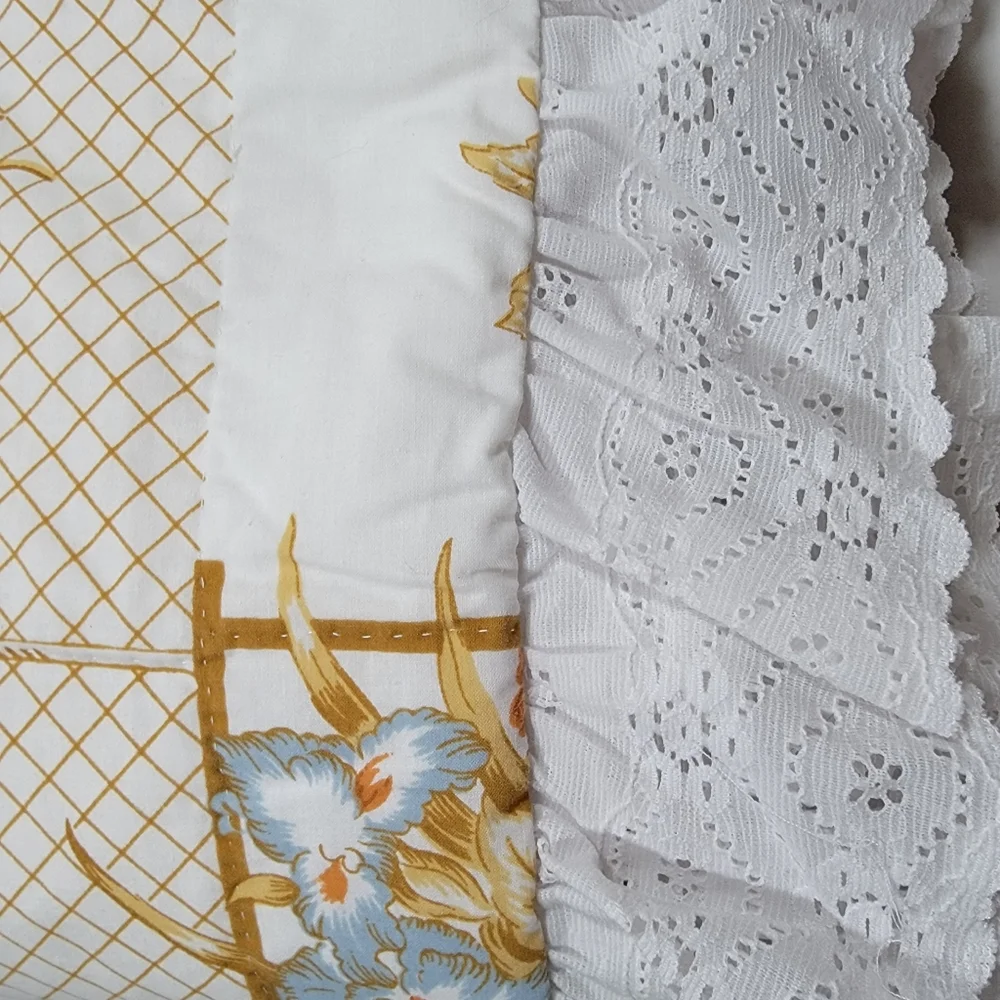 Set Of 2 Handmade Floral White Eyelet Lace Pillow Shams Cottage Core